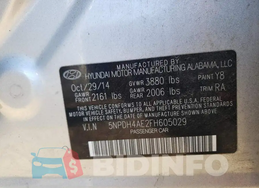 5NPDH4AE2FH605029 Photo# 12