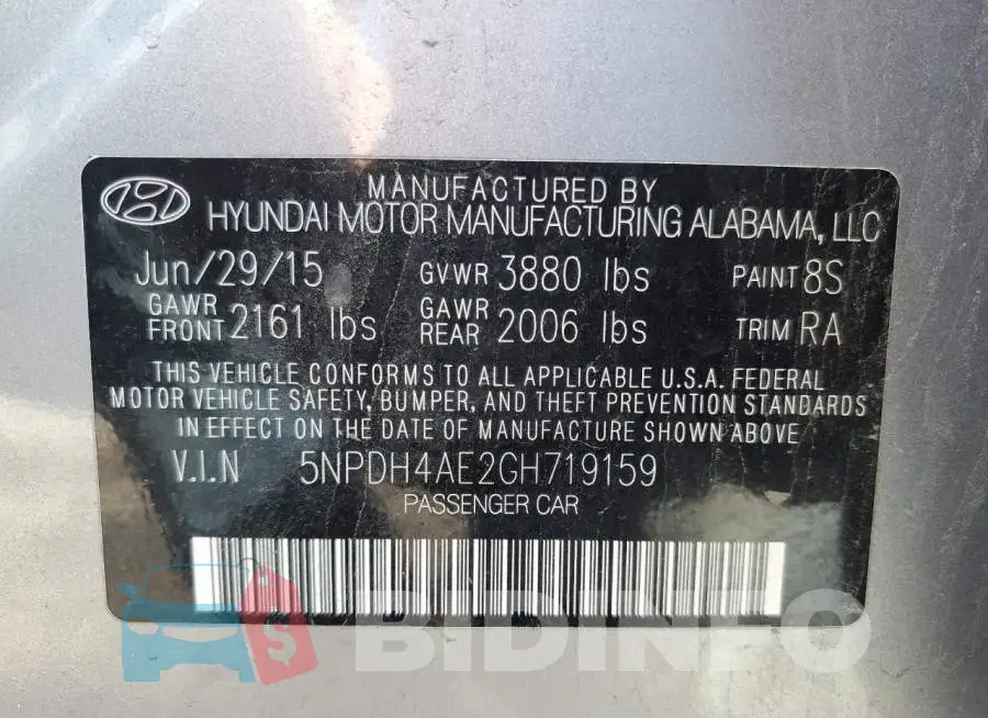 5NPDH4AE2GH719159 Photo# 12