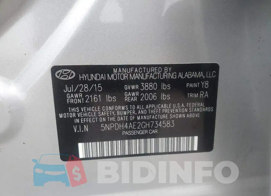 5NPDH4AE2GH734583 Photo# 12