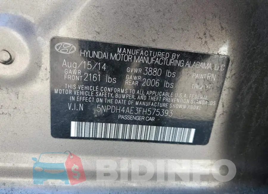 5NPDH4AE3FH575393 Photo# 12
