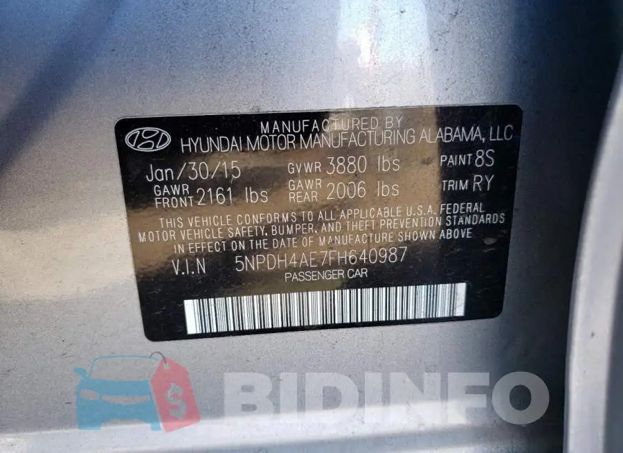 5NPDH4AE7FH640987 Photo# 12