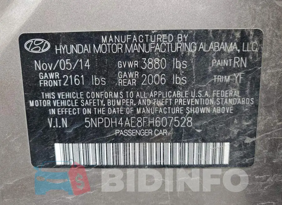 5NPDH4AE8FH607528 Photo# 13