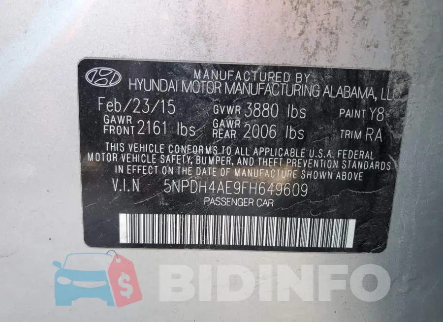 5NPDH4AE9FH649609 Photo# 12
