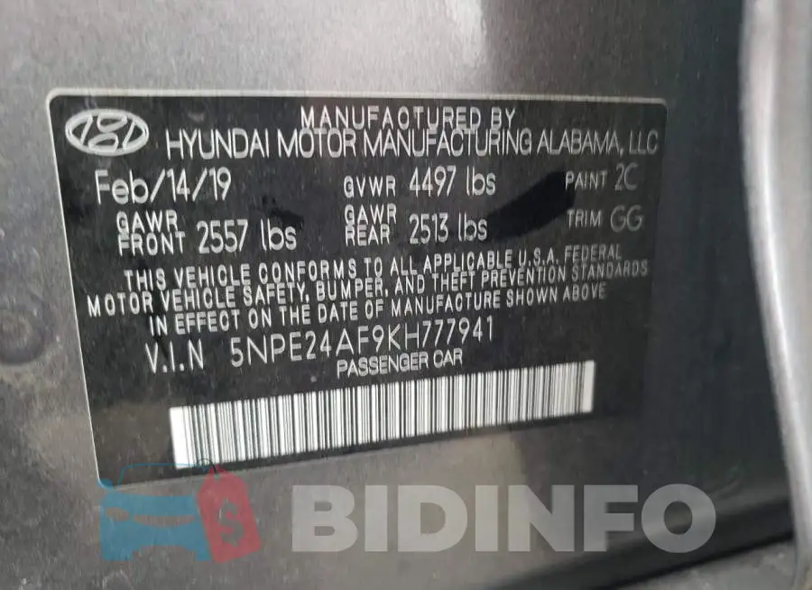 5NPE24AF9KH777941 Photo# 12