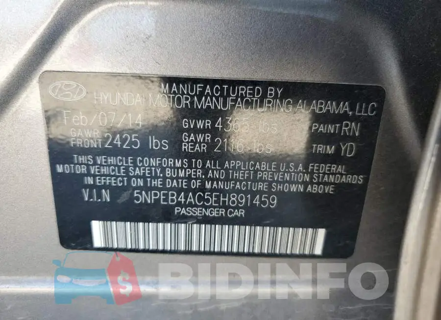5NPEB4AC5EH891459 Photo# 12