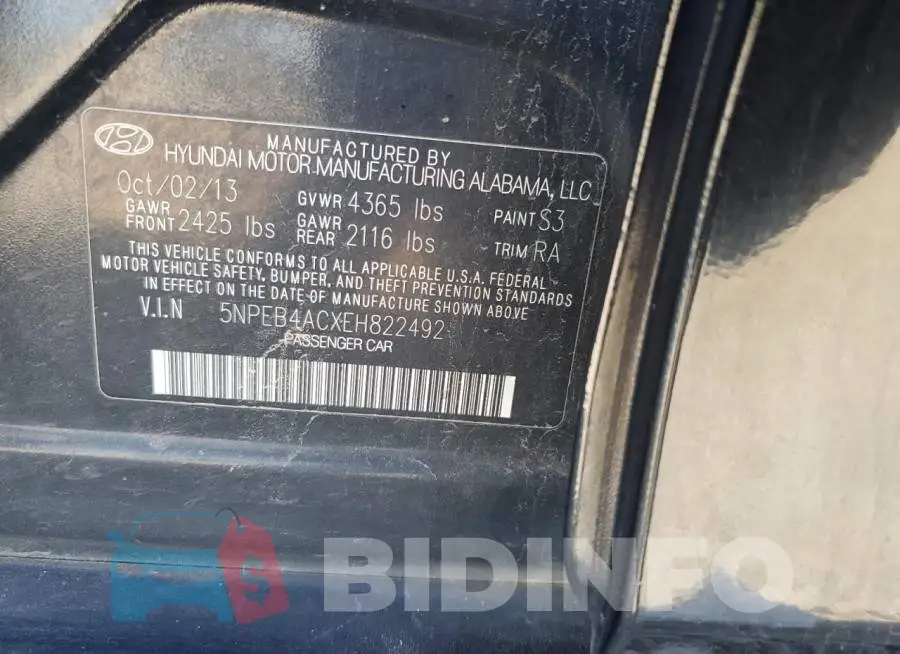 5NPEB4ACXEH822492 Photo# 12