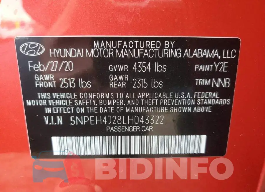 5NPEH4J28LH043322 Photo# 12