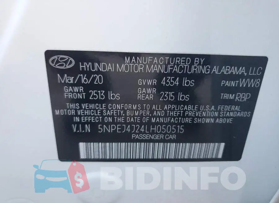 5NPEJ4J24LH050515 Photo# 12