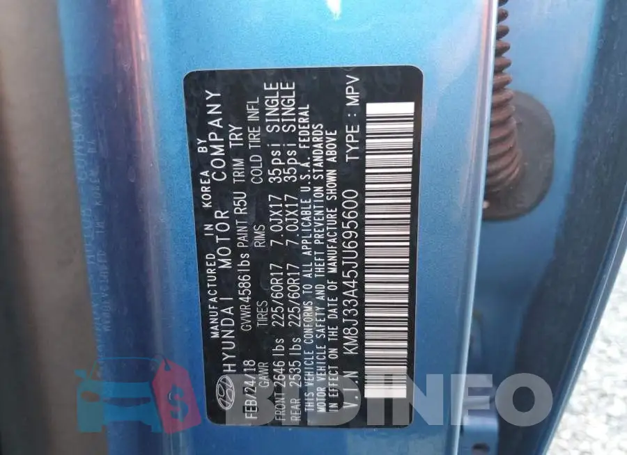 KM8J33A45JU695600 Photo# 14