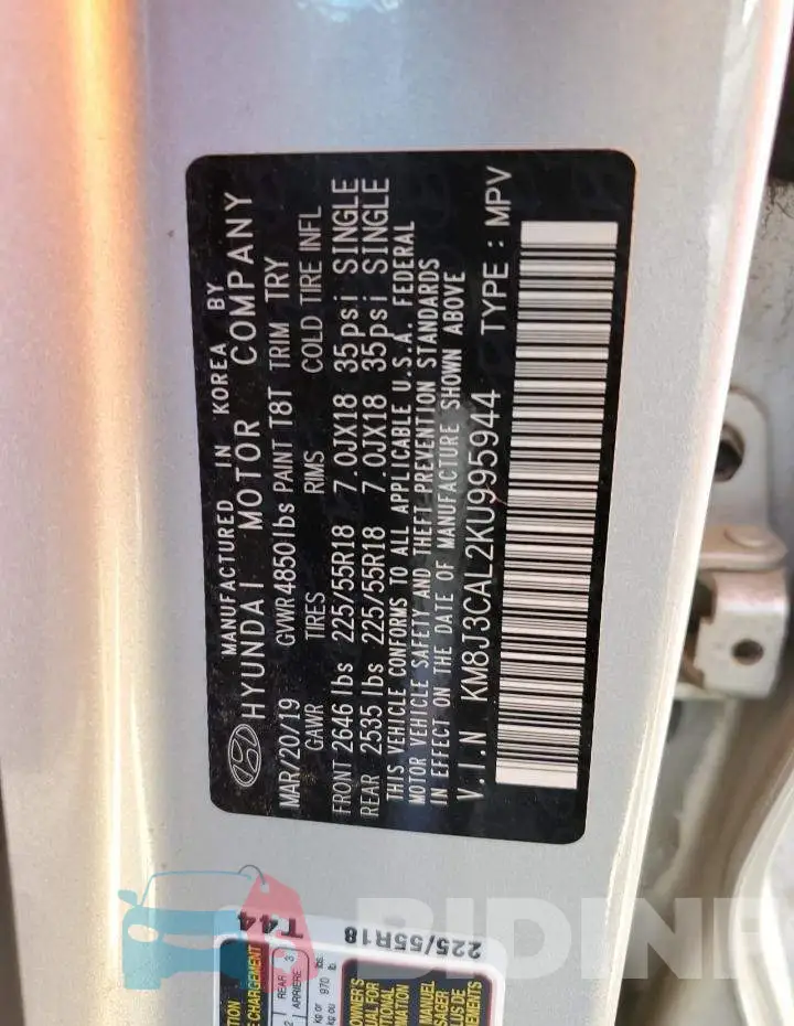 KM8J3CAL2KU995944 Photo# 12