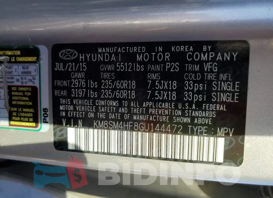 KM8SM4HF8GU144472 Photo# 13