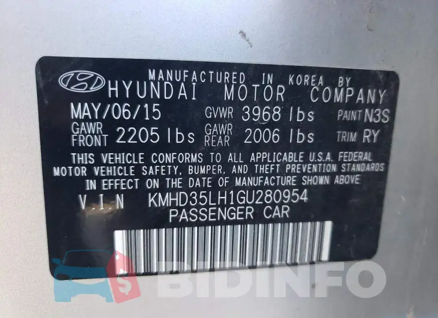 KMHD35LH1GU280954 Photo# 12