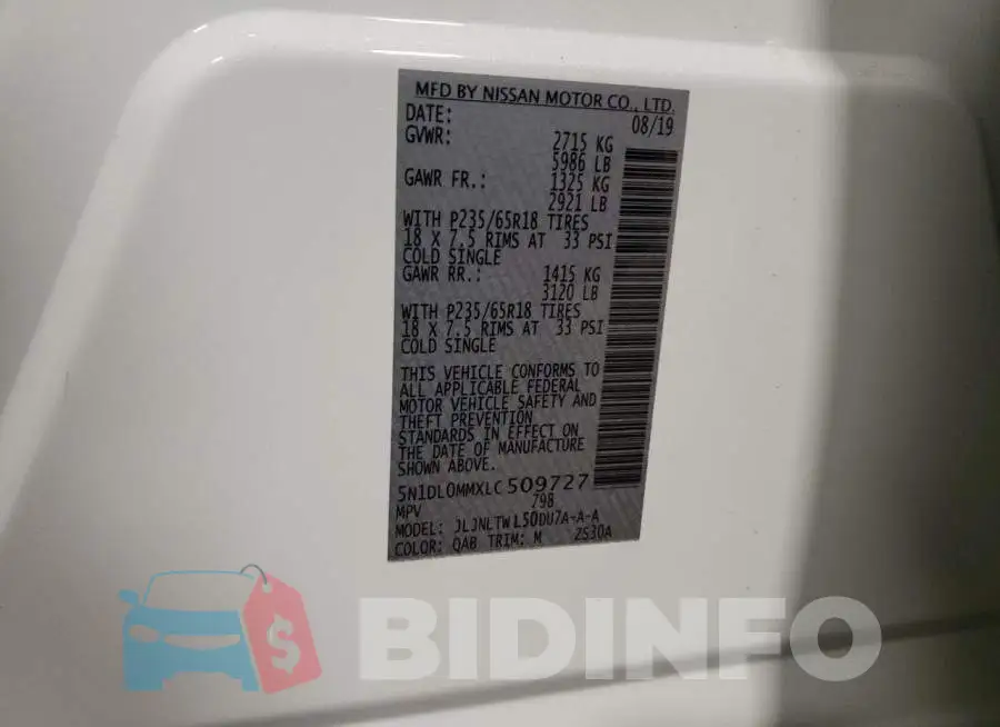 5N1DL0MMXLC509727 Photo# 14