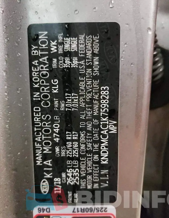 KNDPMCAC1K7598283 Photo# 13