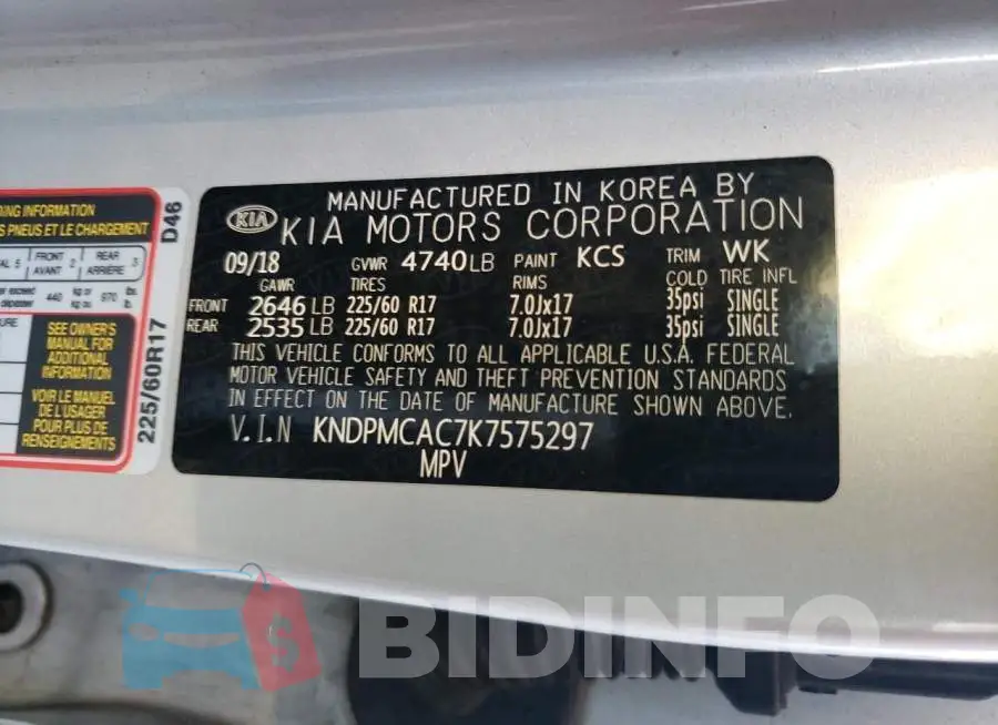 KNDPMCAC7K7575297 Photo# 12
