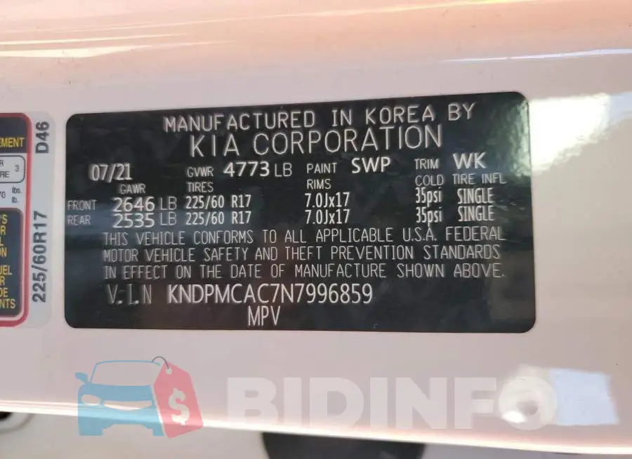 KNDPMCAC7N7996859 Photo# 14