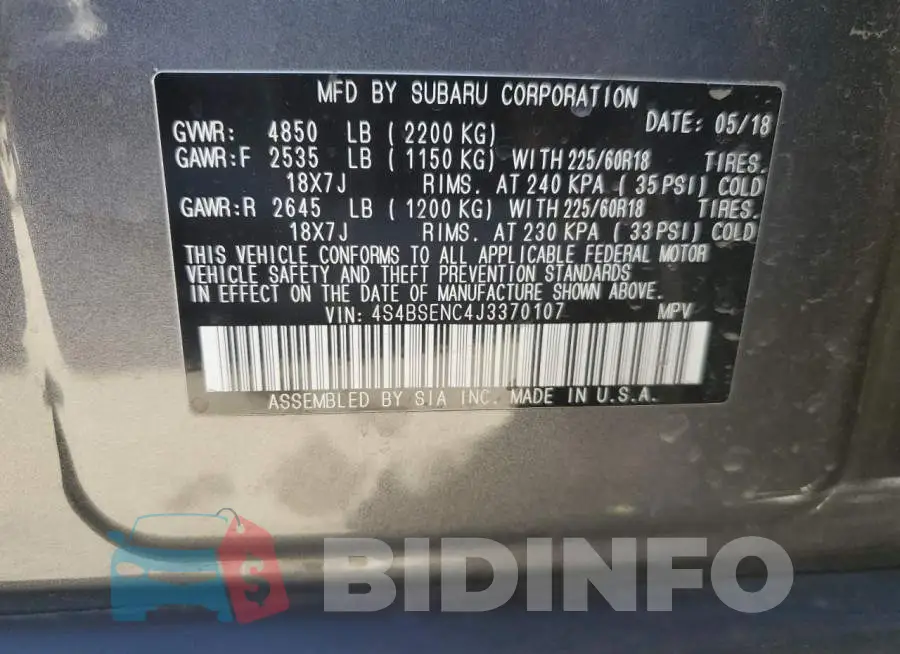 4S4BSENC4J3370107 Photo# 14