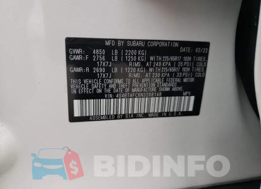 4S4BTAFC6N3208148 Photo# 12