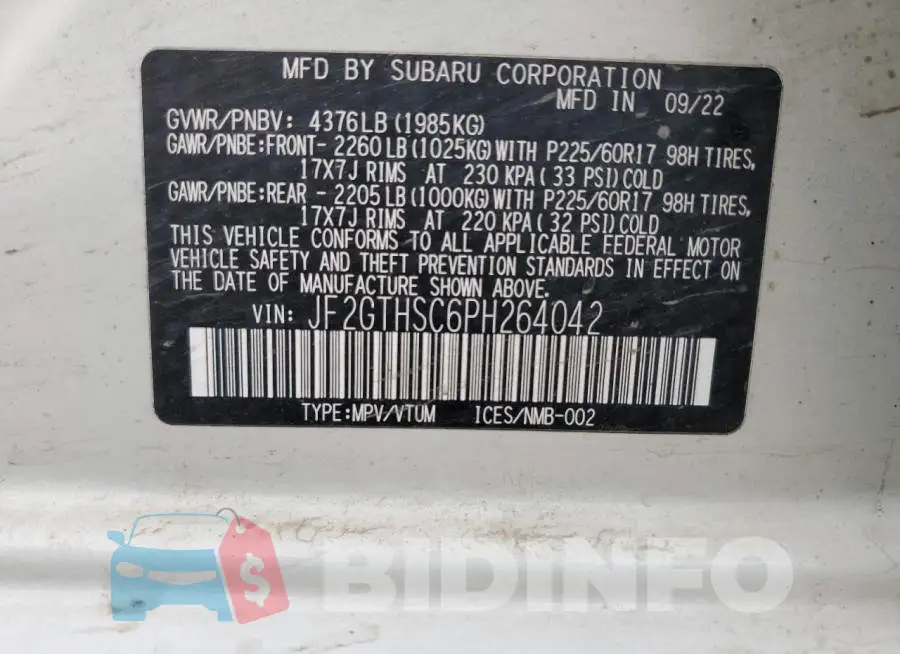 JF2GTHSC6PH264042 Photo# 14