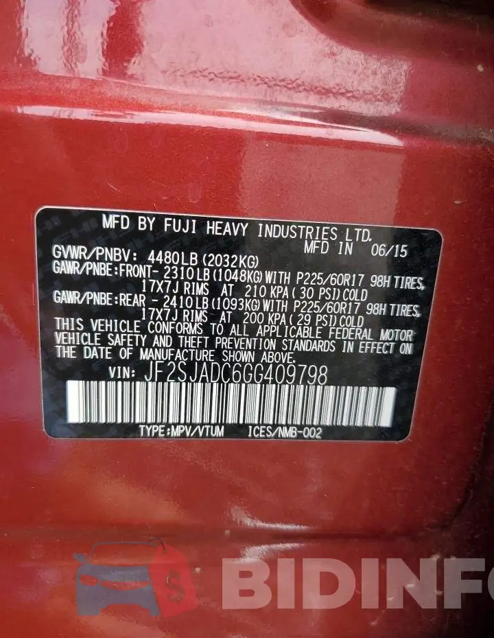 JF2SJADC6GG409798 Photo# 13