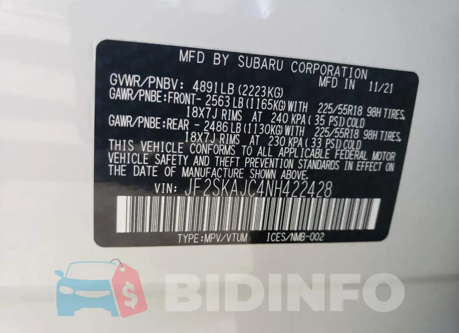 JF2SKAJC4NH422428 Photo# 13