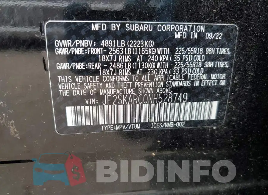 JF2SKARC0NH528749 Photo# 13