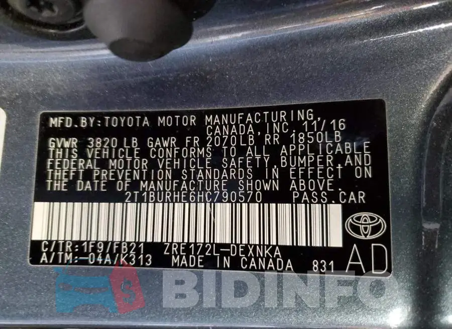 2T1BURHE6HC790570 Photo# 12