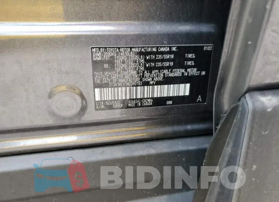 2T3A1RFV1NC260193 Photo# 12