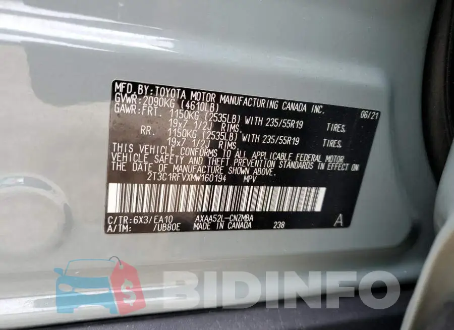 2T3C1RFVXMW160194 Photo# 12