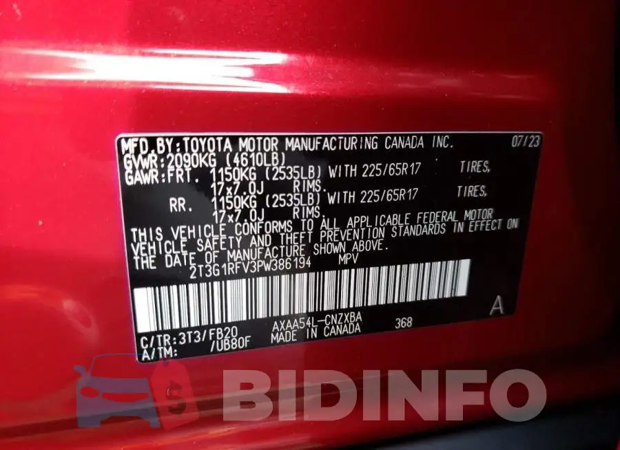 2T3G1RFV3PW386194 Photo# 13