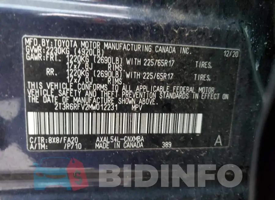 2T3R6RFV2MW012231 Photo# 13