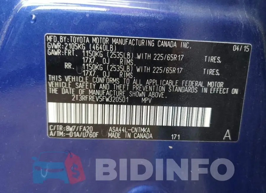 2T3RFREV5FW320501 Photo# 13