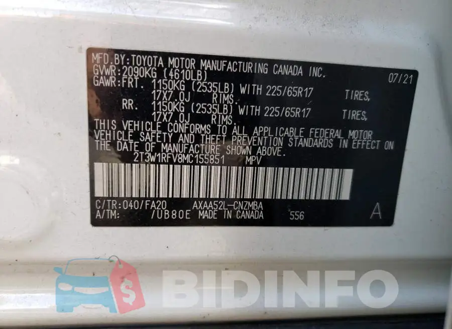 2T3W1RFV8MC155851 Photo# 13
