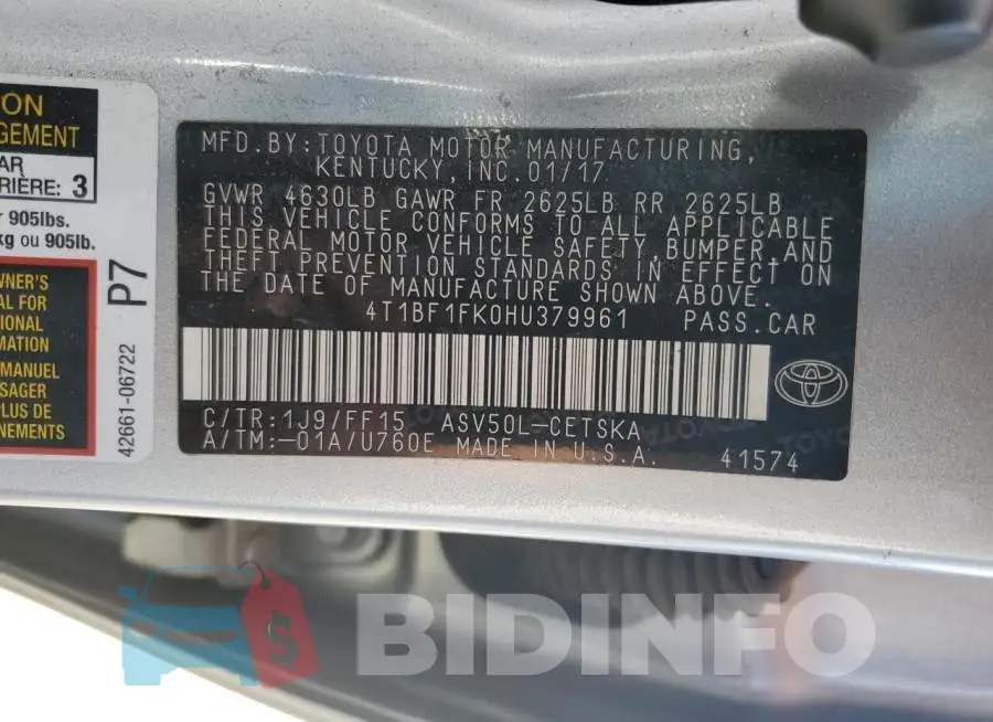 4T1BF1FK0HU379961 Photo# 12