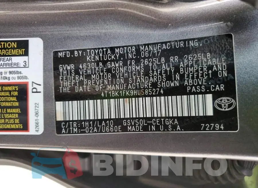 4T1BK1FK9HU585274 Photo# 12