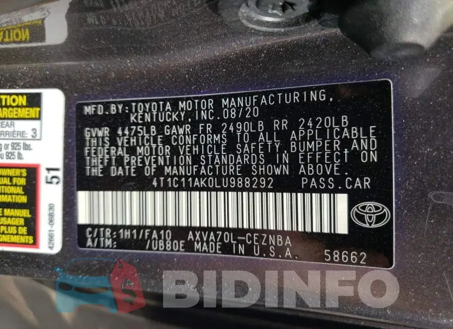 4T1C11AK0LU988292 Photo# 12