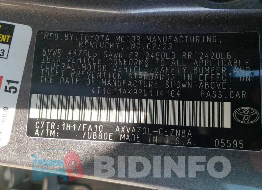 4T1C11AK9PU134164 Photo# 13