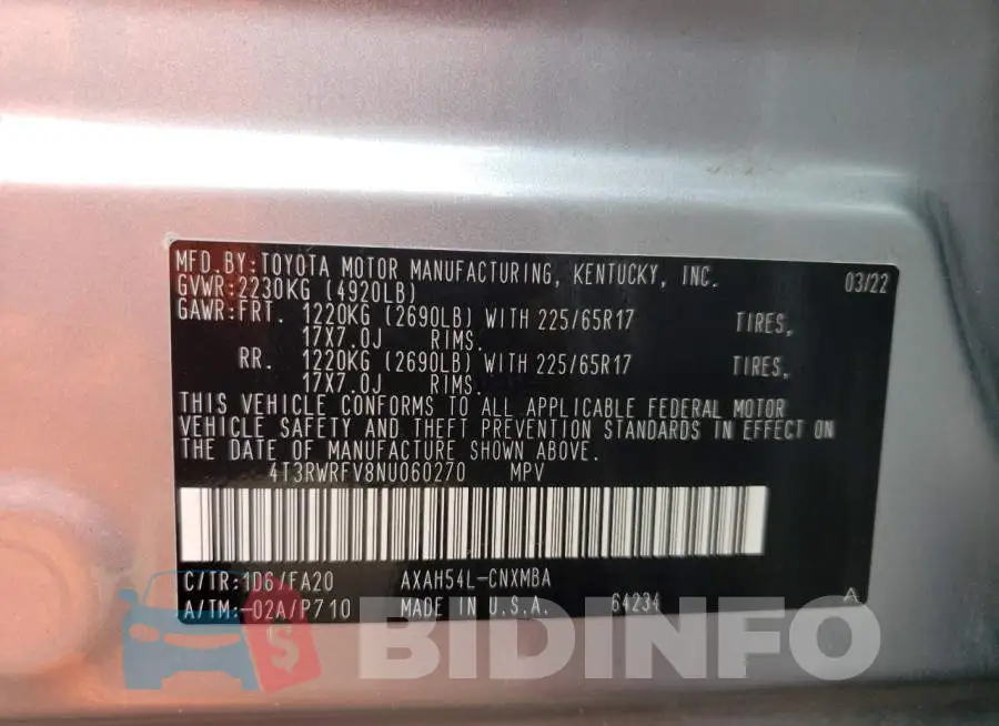 4T3RWRFV8NU060270 Photo# 13