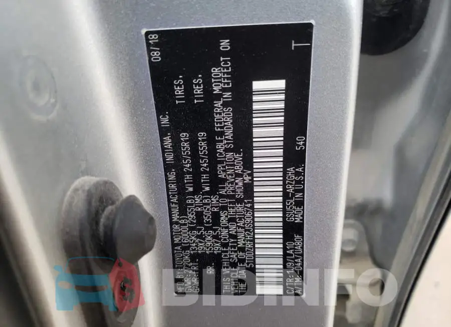 5TDDZRFH2JS906741 Photo# 14