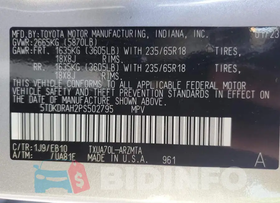 5TDKDRAH2PS502795 Photo# 12
