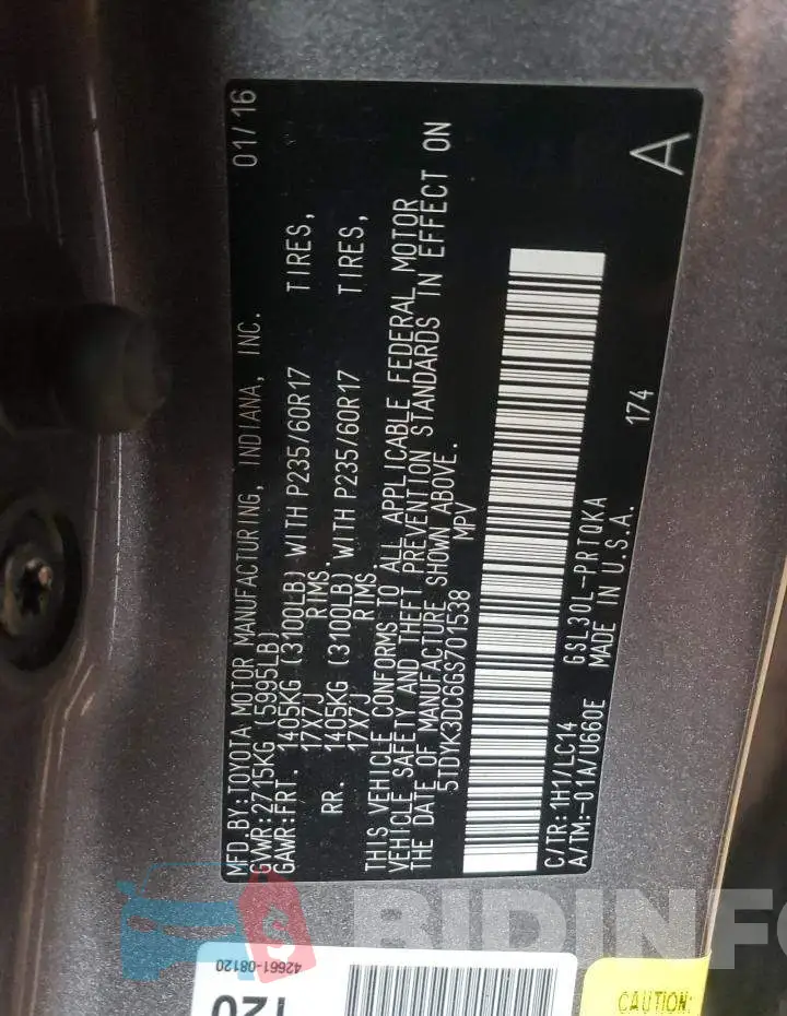 5TDYK3DC6GS701538 Photo# 12