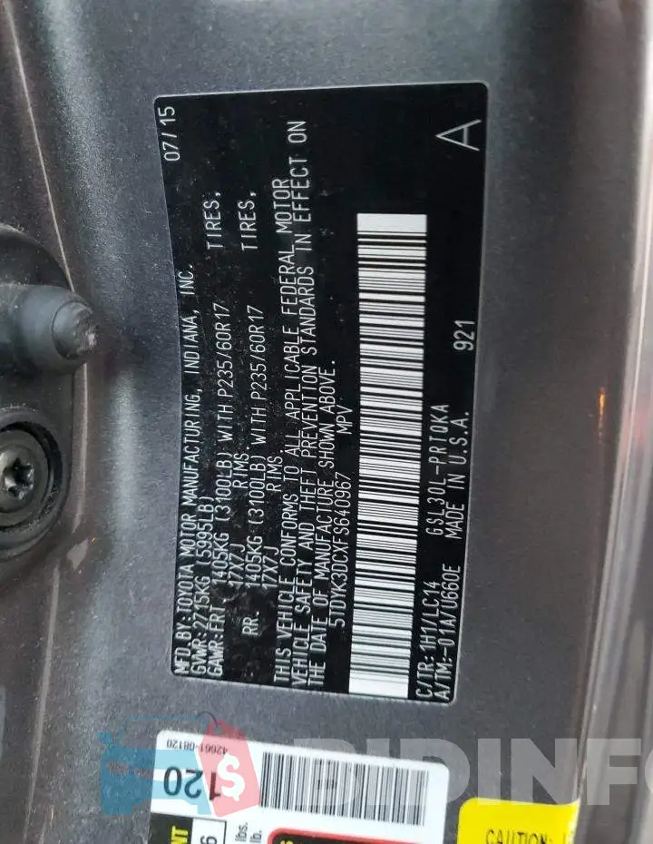 5TDYK3DCXFS640967 Photo# 13