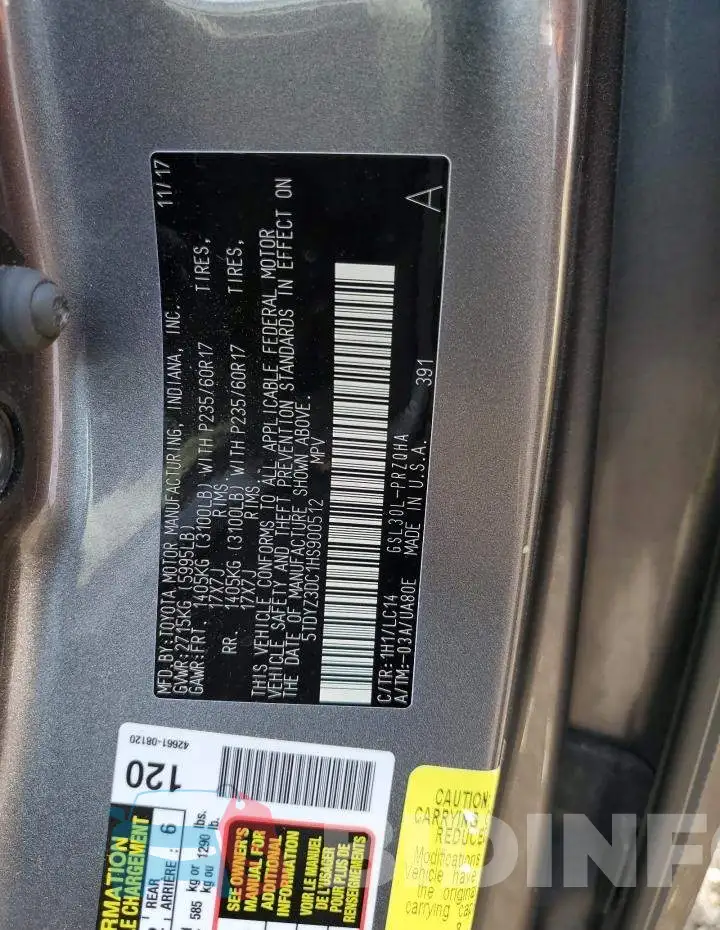 5TDYZ3DC1HS900512 Photo# 13