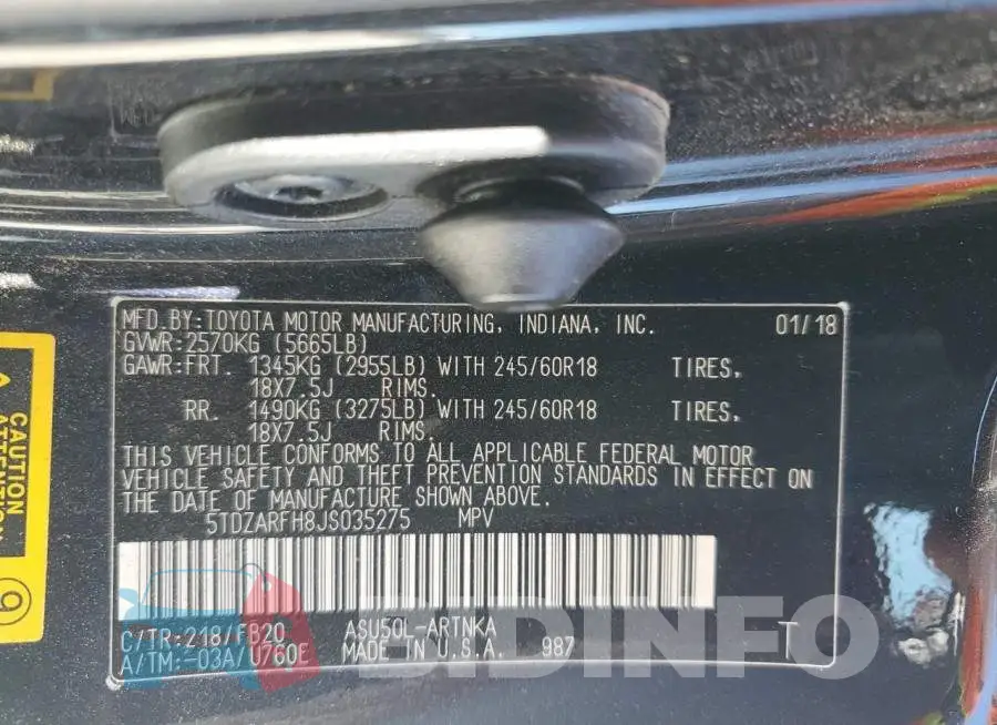 5TDZARFH8JS035275 Photo# 13