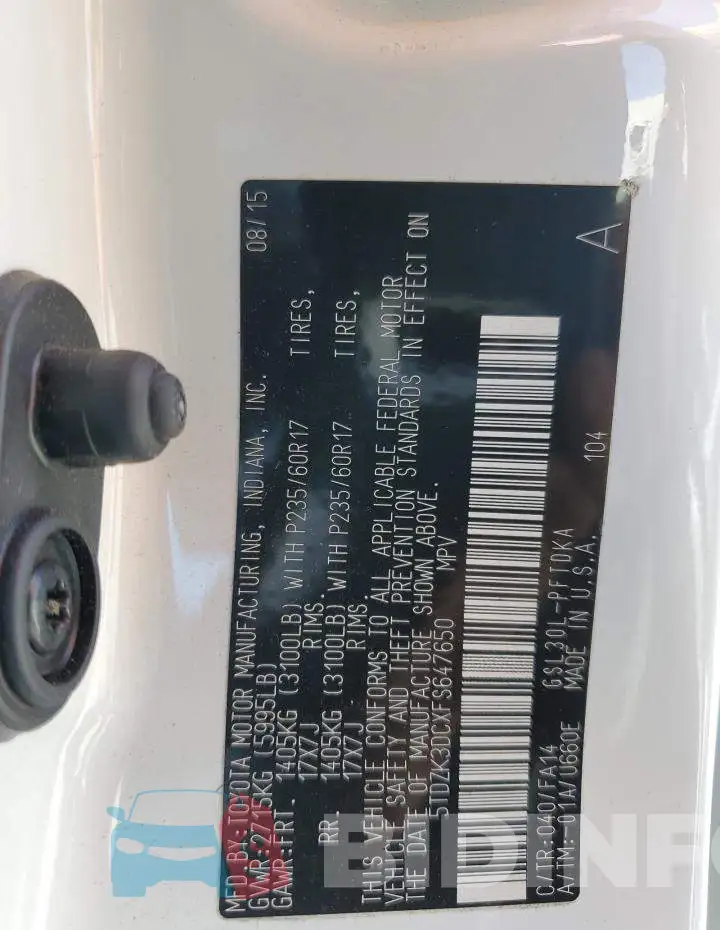 5TDZK3DCXFS647650 Photo# 14