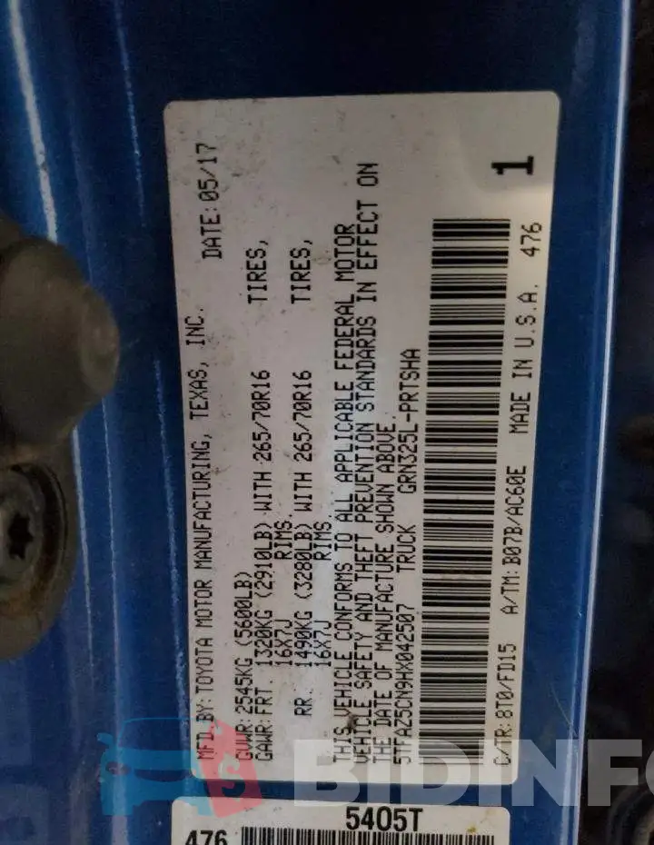 5TFAZ5CN9HX042507 Photo# 12