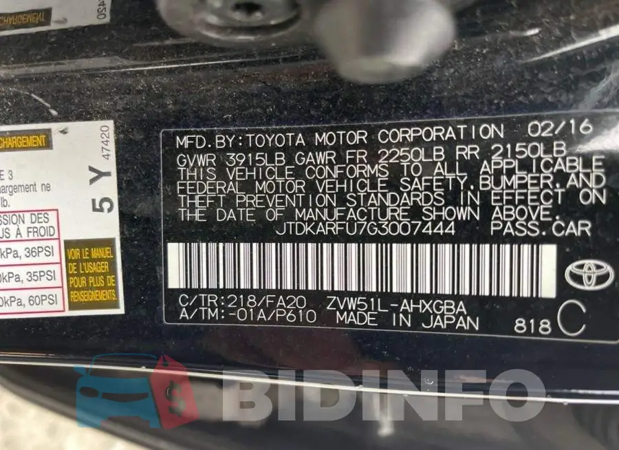 JTDKARFU7G3007444 Photo# 10