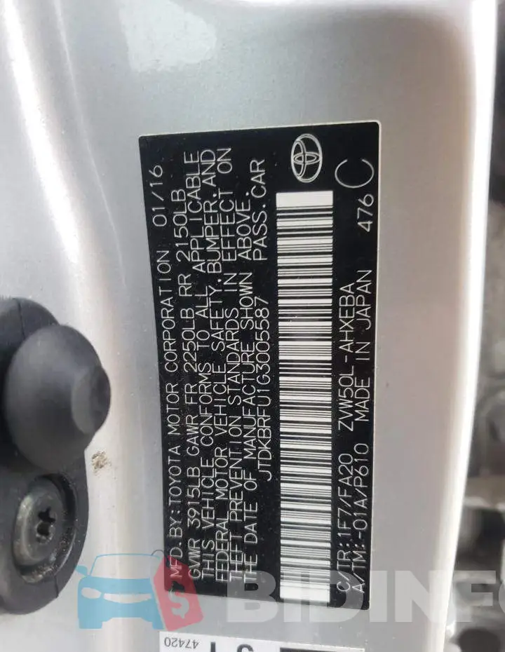 JTDKBRFU1G3005587 Photo# 12