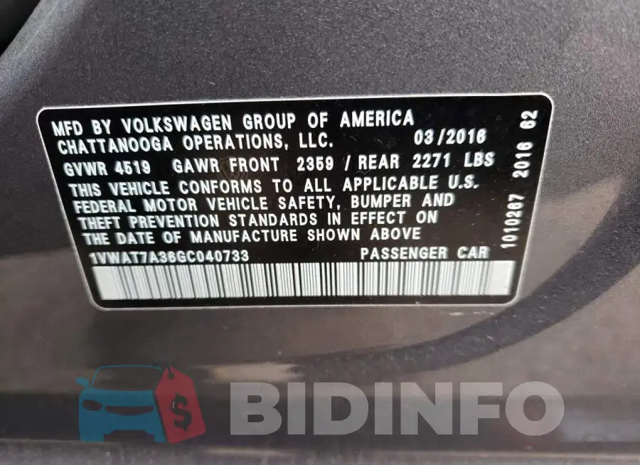 1VWAT7A36GC040733 Photo# 13