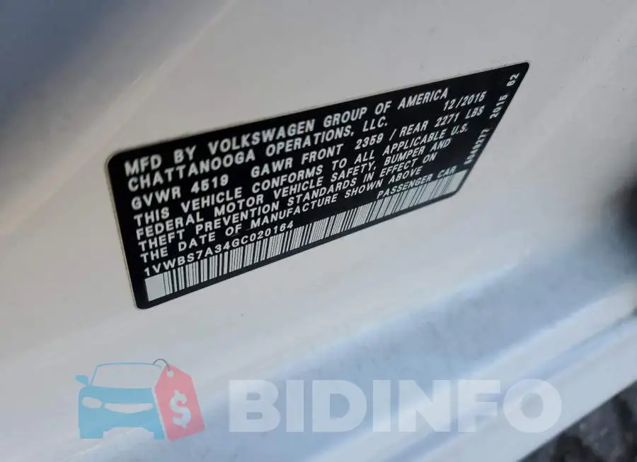 1VWBS7A34GC020164 Photo# 12